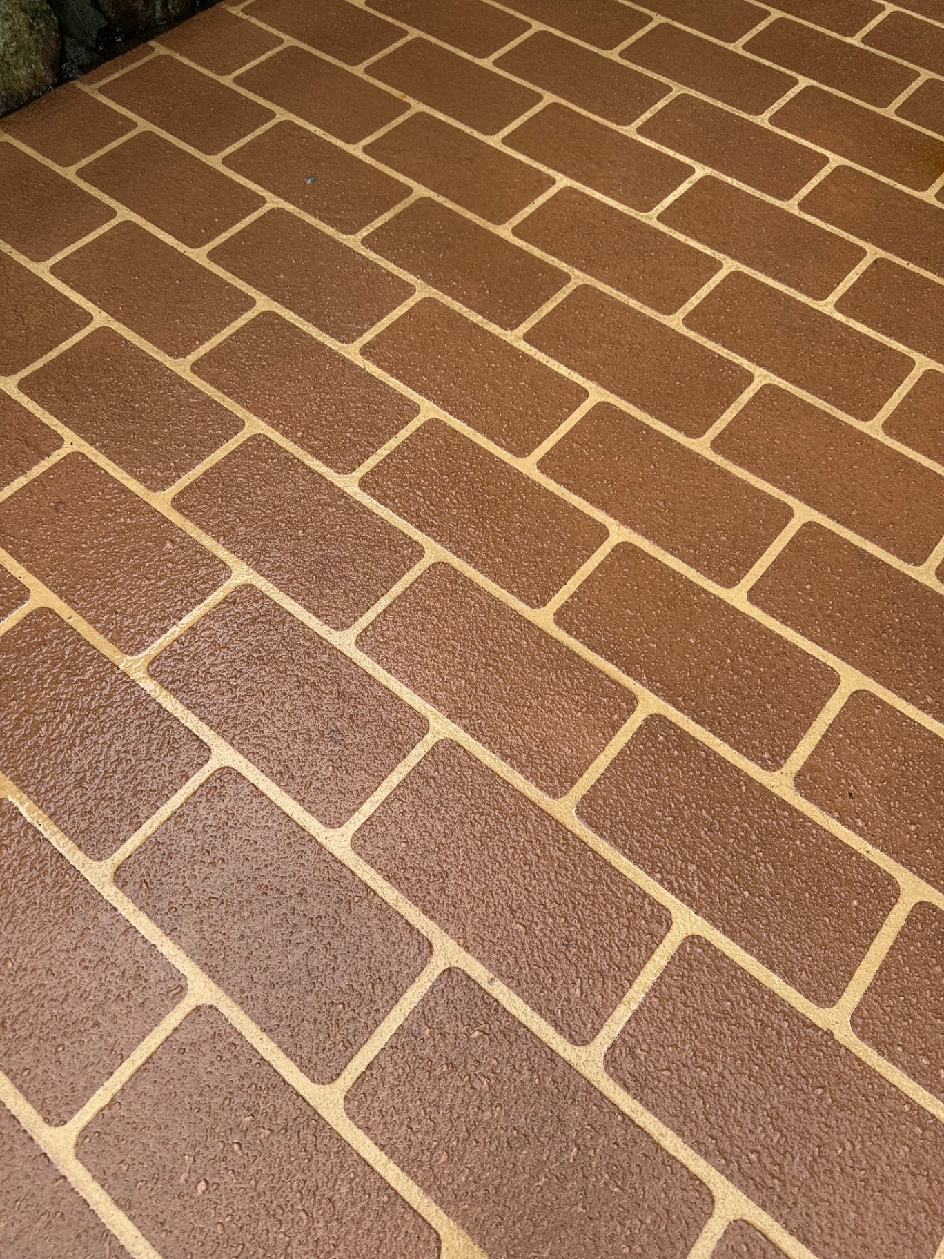 Brick paving close-up before and after pressure cleaning — after